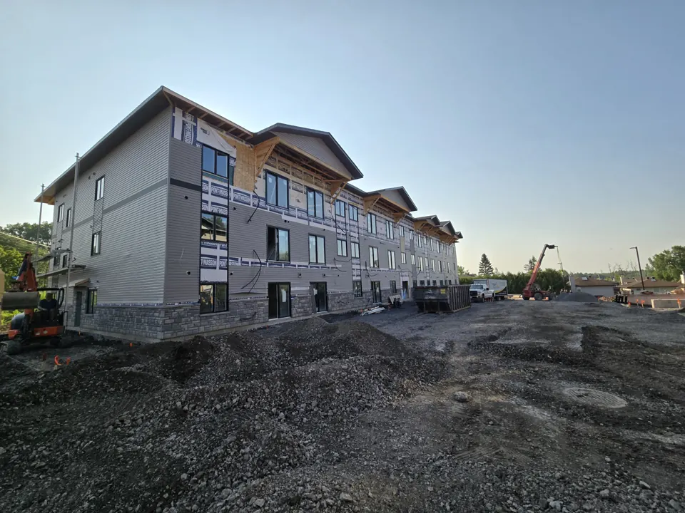 Four-storey wood-frame rental building nearing completion